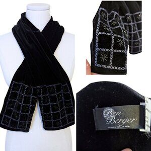 Vintage Ben Berger Luxury Collection Velvet Beaded Scarf Whimsygoth Geometric